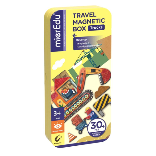 Mieredu - Travel Tin - Magnetic Puzzle - Trucks - 30 Pieces
