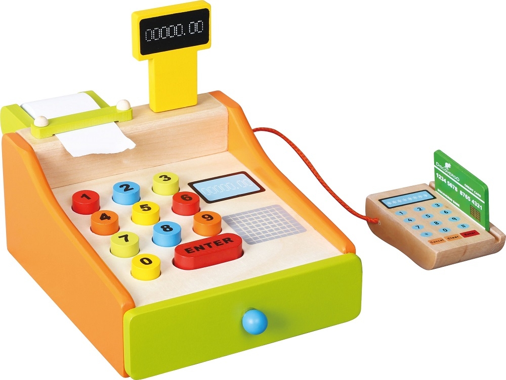 Discoveroo Wooden Cash Register ToysPretend Play Craniums Books