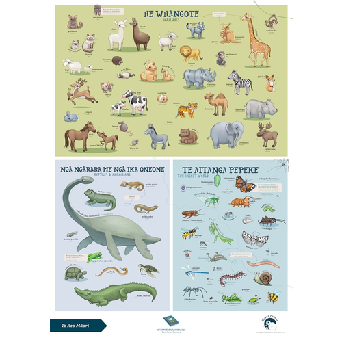 Te Reo Maori Wall Poster - Animals A2 