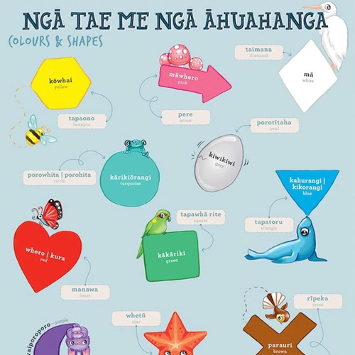 Te Reo Maori Wall Poster - Colours & Shapes A3