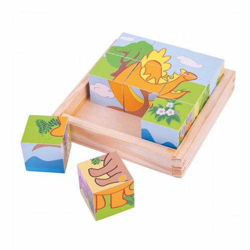 Wooden Dinosaur Cube Puzzle 9pc