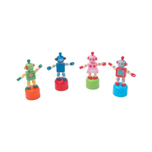Wooden Push Puppet Robot ToysImaginative Play Craniums Books